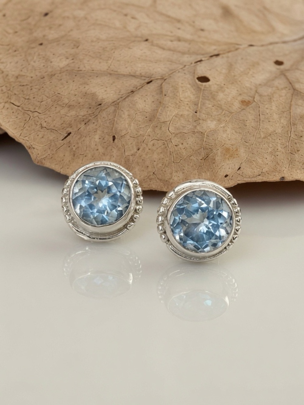 Stunning 925 Sterling Silver Natural Blue Topaz Stud Earrings “VIBES”